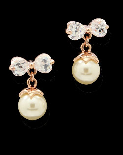 Solpresa Elegent Sweet Ribbon Rose Gold Crystal Pearl Earrings