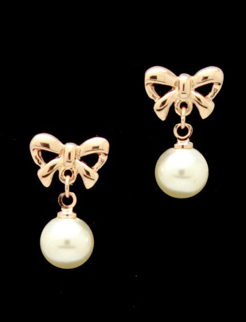 Solpresa Lovely Rose Gold Plated Ribbon Pearl Earrings
