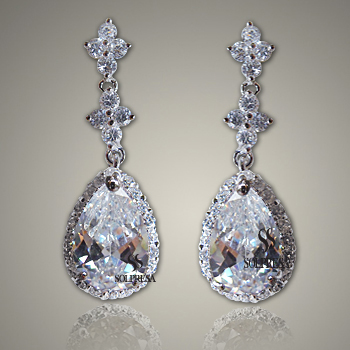 Solpresa Austrian Crystal Diamond Platinum Silver Bride Earrings