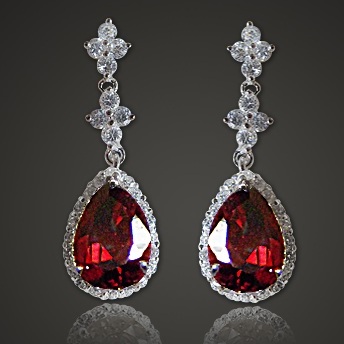 Solpresa Austrian Crystal Diamond Platinum Silver Bride Earrings RED
