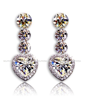 Solpresa Platinum Austrian Crystal Heart-Shaped Diamond Earrings 