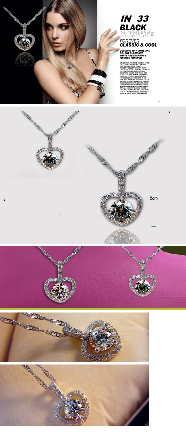 Solpresa Heart Shaped Valentines Day Diamond Necklace