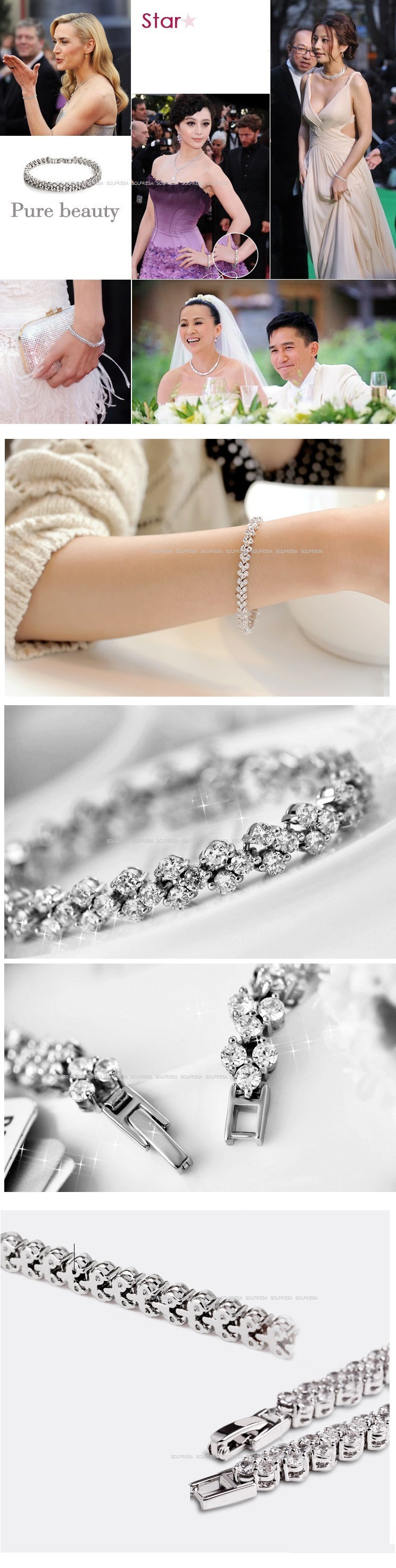 Solpresa Elegant White Rhodium Diamond Roman Bracelet