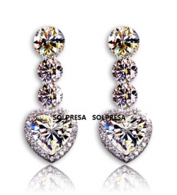 Solpresa Platinum Austrian Crystal Heart-Shaped Diamond Earrings 